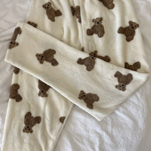 Teddy bear pajama loungewear set, size M, white and brown