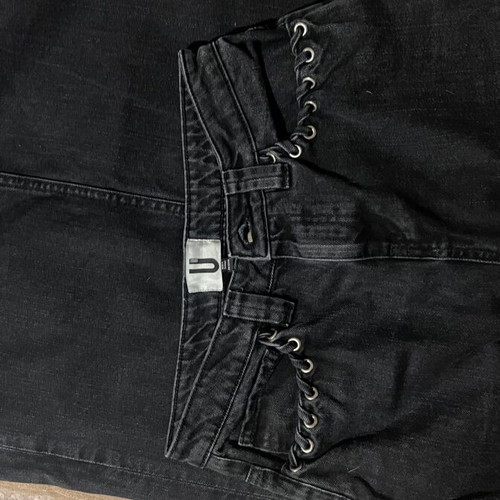 Unique black maxi denim skirt with lace-up details, like new