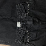 Unique black maxi denim skirt with lace-up details, like new