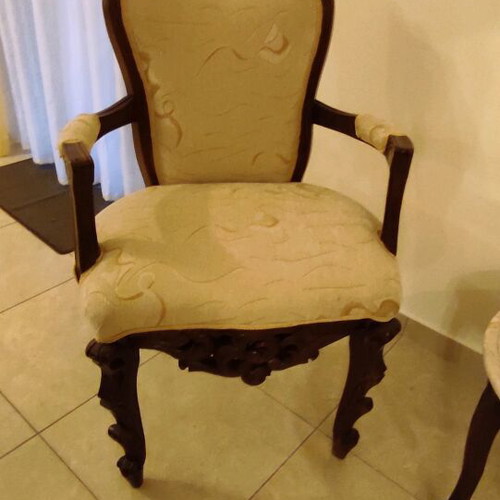 Classic walnut solid wood living room set like new with marble tables
