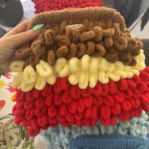 Puffy Bag Tricolour handmade with lining and hair tie gift