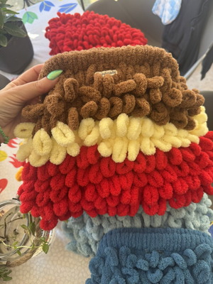 Puffy Bag Tricolour handmade with lining and hair tie gift
