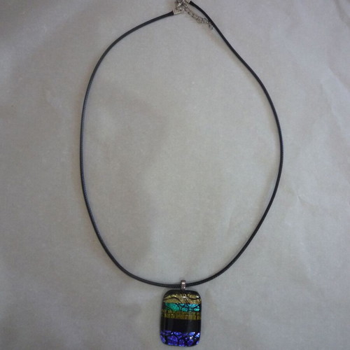 Handmade dichroic glass pendant necklace like new, multicolor