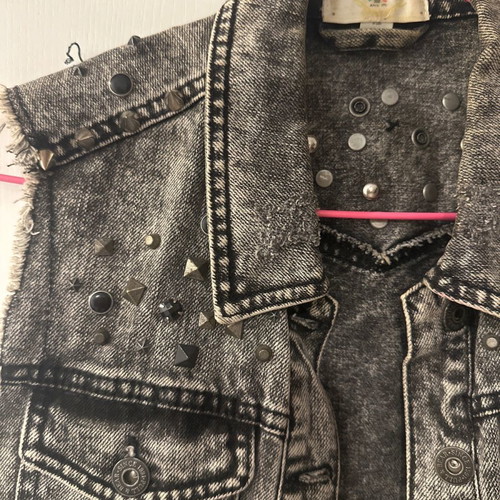 Denim sleeveless jacket like new, size S, black with studs