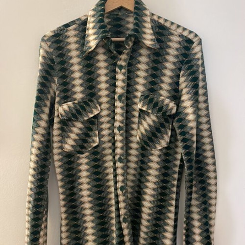 Shirt new with Missoni-like pattern, beige and green