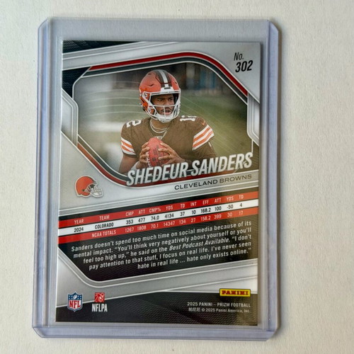 2025 Panini Prizm Shadeur Sanders Prizm (RC) Base #302 Cleveland Browns new