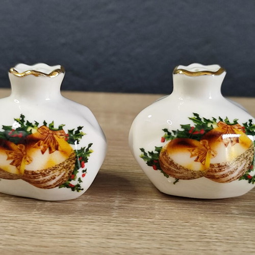 Vintage porcelain pomegranate salt and pepper shakers used