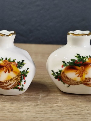 Vintage porcelain pomegranate salt and pepper shakers used