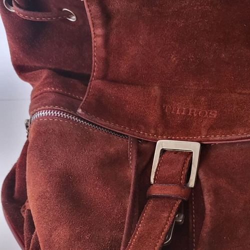 Thiros vintage suede leather backpack like new, brown and red