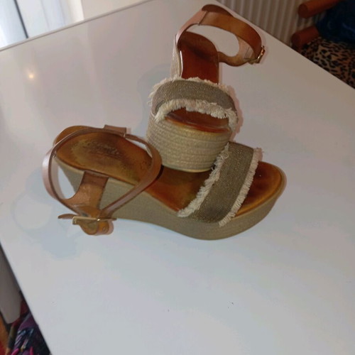Wedge sandals size 38 used, brown with leather straps