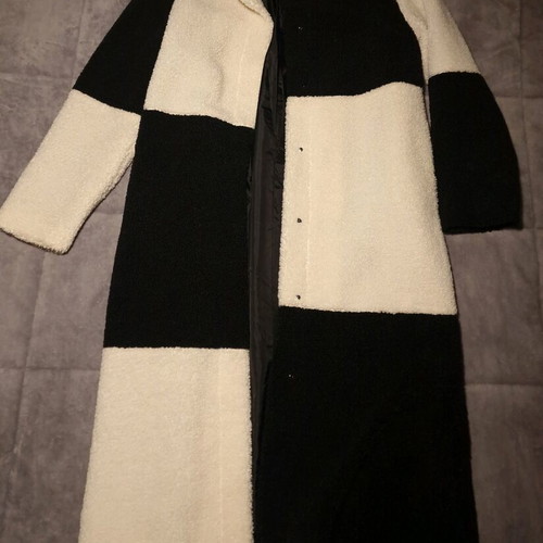 Glamorous long boucle coat size 36 like new, beige and black