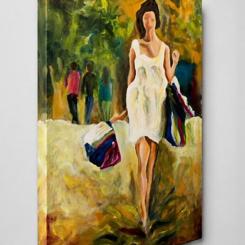 Shopping Therapy Painting new, canvas stretched 70x47cm