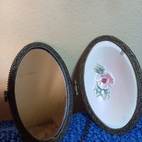 French porcelain mirror used, made in 1940, 8.5x6 cm