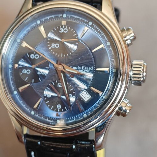 Louis Erard Heritage men's watch used, stainless steel case, leather strap, Swiss automatic