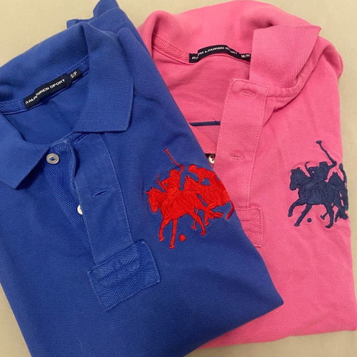 Ralph Lauren polo shirts used, blue and fuchsia, size S