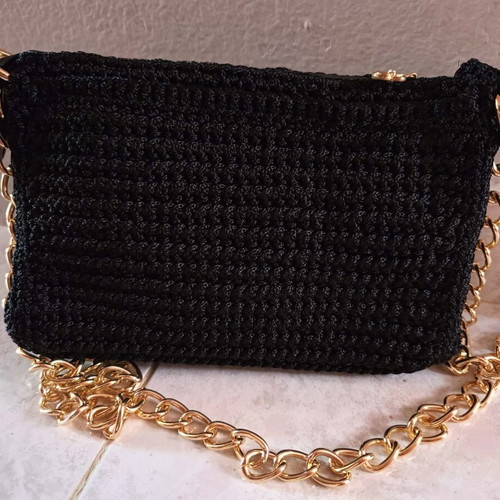 Handmade Black Mini Bag crossbody new with gold chain