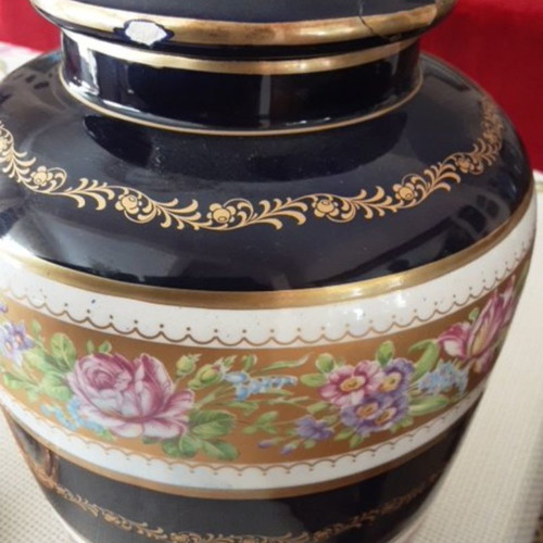 Keramos N porcelain vase used, Italian with lid wear