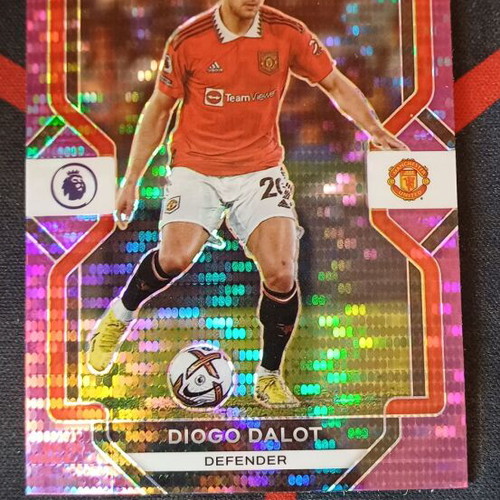 Panini Prizm Premier League 2022/23 Diogo Dalot Purple Pulsar Manchester United sticker