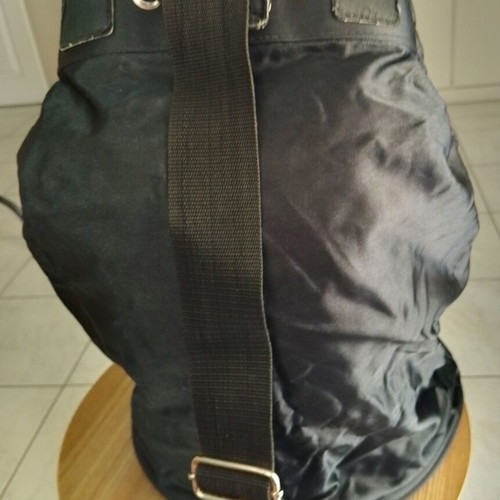 Laura Biagiotti shoulder bag used, black satin with gold logo
