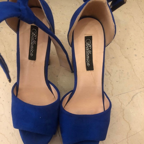 Blue suede platform sandals size 37 like new with cork heels
