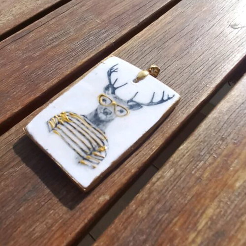 Handmade ceramic charm new 3.5x5.5cm