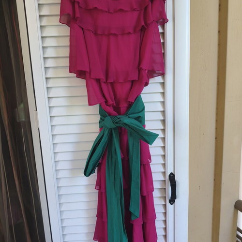 Access women's strapless long dress with removable belt, pink and green