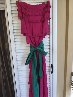 Access women's strapless long dress with removable belt, pink and green
