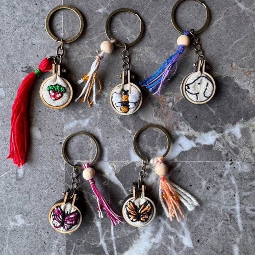 Handmade embroidered keychains new, multicolored