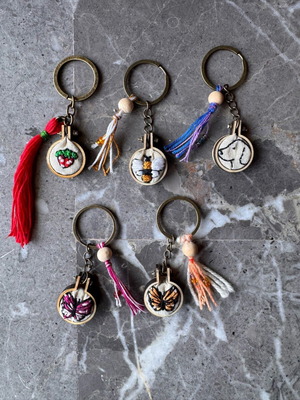 Handmade embroidered keychains new, multicolored
