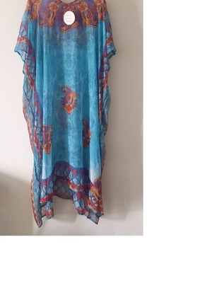 Kaftan new, turquoise with crystals, one size