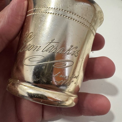 Small religious shot glass with Our Lady of Lourdes like new