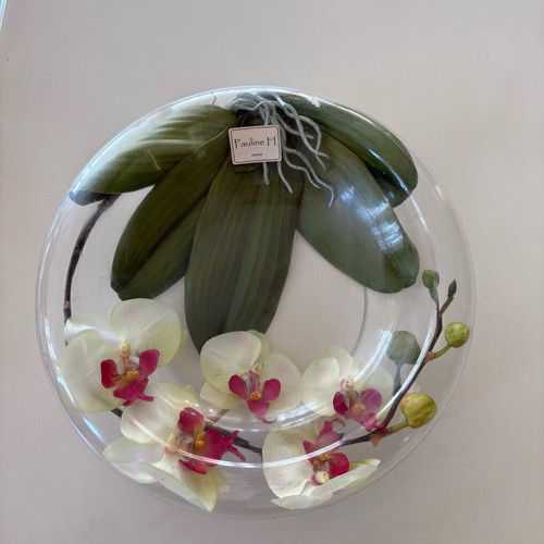Crystal serving platter new with white orchid Pauline