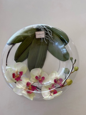 Crystal serving platter new with white orchid Pauline