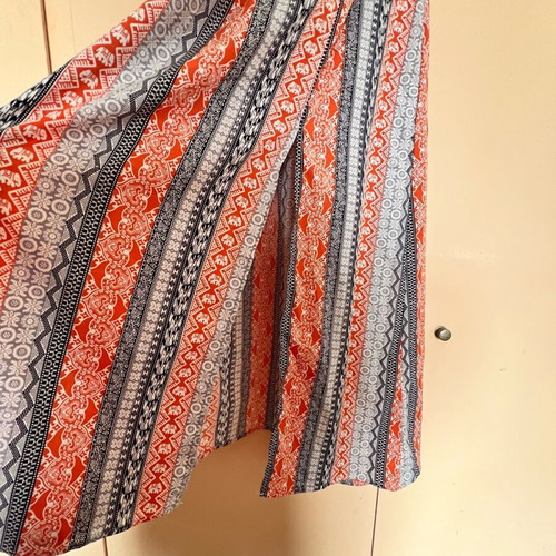 Long summer dress Amisu new, gray and orange, open back