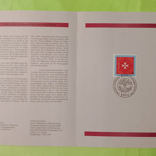 1999 German stamp with Bonn first day cover, mint condition