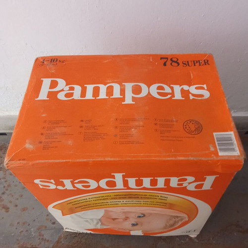 Collectible Pampers box used, red PASOK Koskotas 1980