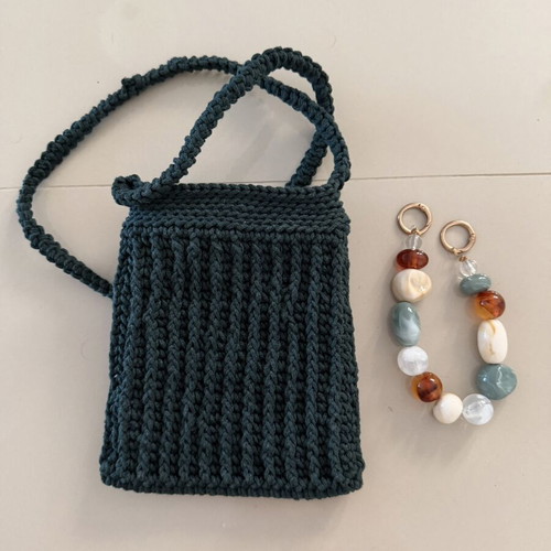 No Name crochet crossbody bag with charm, green