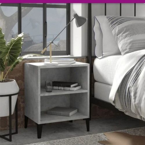 Concrete Gray Nightstand new with shelves and metal legs