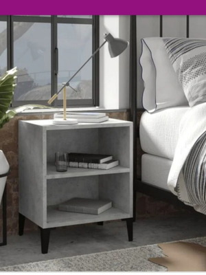 Concrete Gray Nightstand new with shelves and metal legs