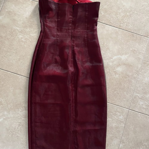 Strapless midi dress Bordeaux Burgundy with black organza, like new