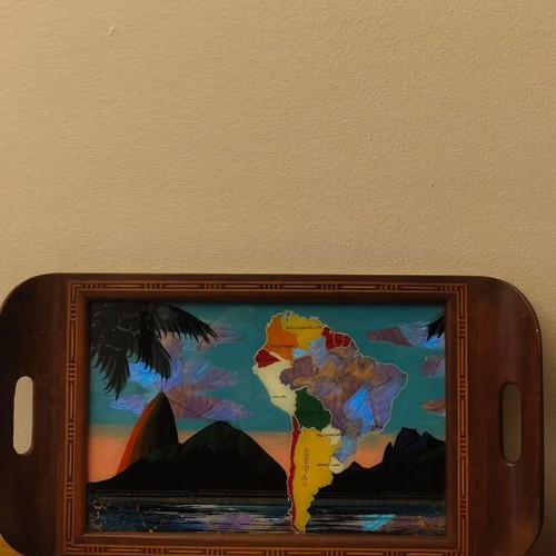 Wooden vintage tray with butterfly wings like new