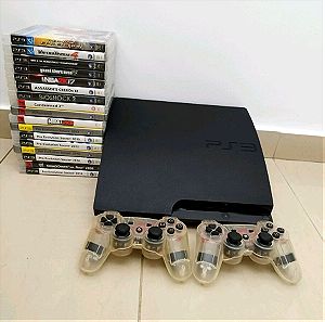 PS3 slim (SSD) + 2 controllers + 16 Games