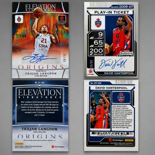 Euroleague Origins and Contenders 25-26 basketball cards with Langdon and Vanterpool autographs