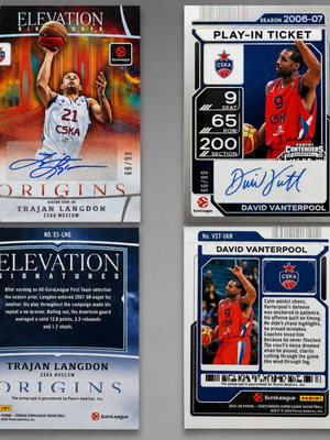 Euroleague Origins and Contenders 25-26 basketball cards with Langdon and Vanterpool autographs