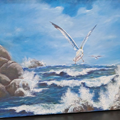 Painting Beach with Seagulls like new 90x60
