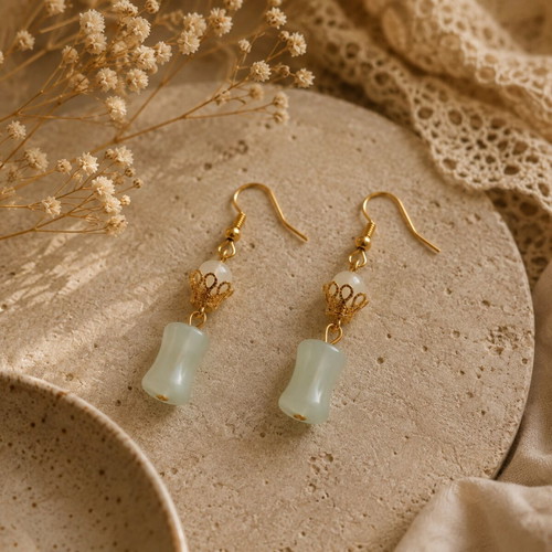 Mint & Gold dangling earrings, handmade
