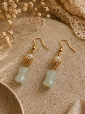 Mint & Gold dangling earrings, handmade