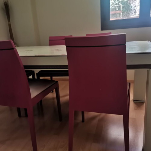 Join extendable solid wood dining table with 6 chairs