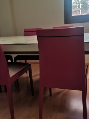 Join extendable solid wood dining table with 6 chairs