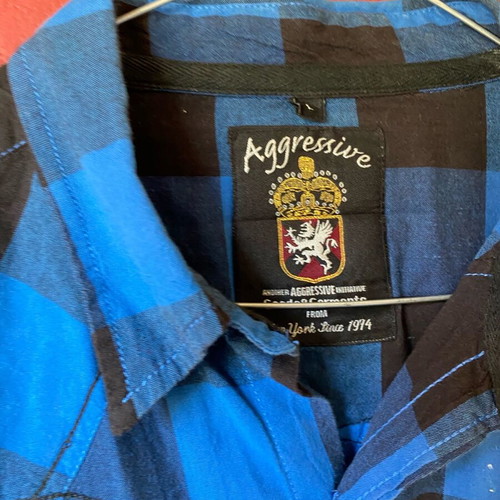 Men's checked shirt used, blue-black, size Large